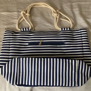 Farmhouse is my style navy and white stripe handbag